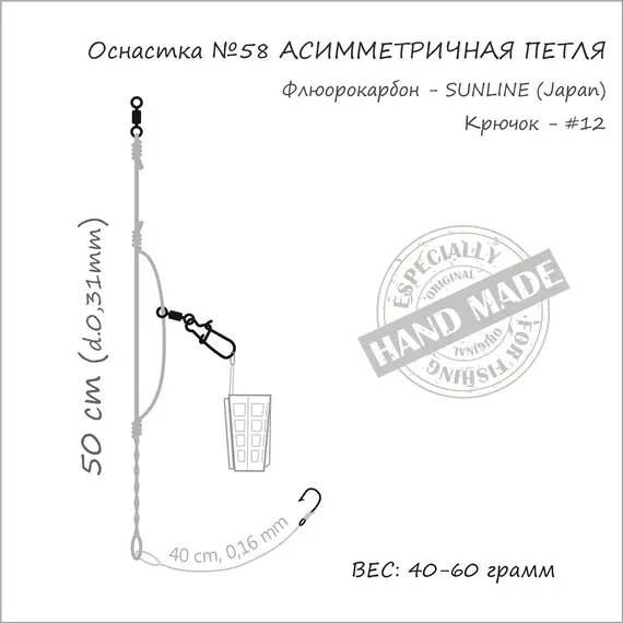 Монтаж Orange #58 Assymetric Loop Fluorocarbon 50г (1шт/уп), фото , изображение 4